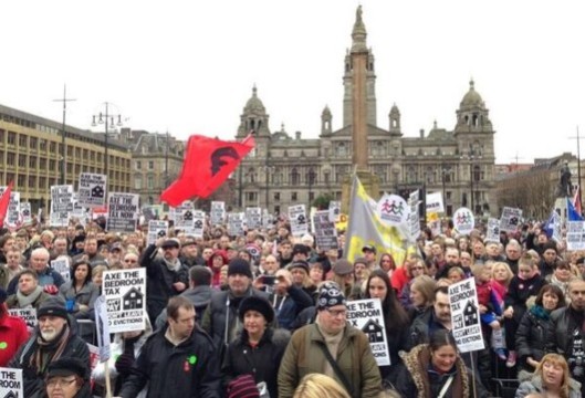 Hugely unpopular: Thousands of people have demonstrated against the bedroom tax on the poor since it was first announced by our government of millionaires - this one was in Glasgow.