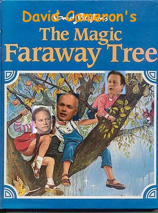 The Tory Faraway Tree: By the power of very bad image editing, David Cameron, Iain (RTU) Smith and Grant Shapps have replaced the protagonists. Careful, Mr Shapps - your panties are showing! How unusual that they aren't on fire!
