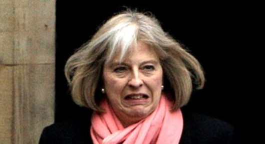 A face of evil: Theresa May wants to take away your human rights and leave you at the mercy of government repression.